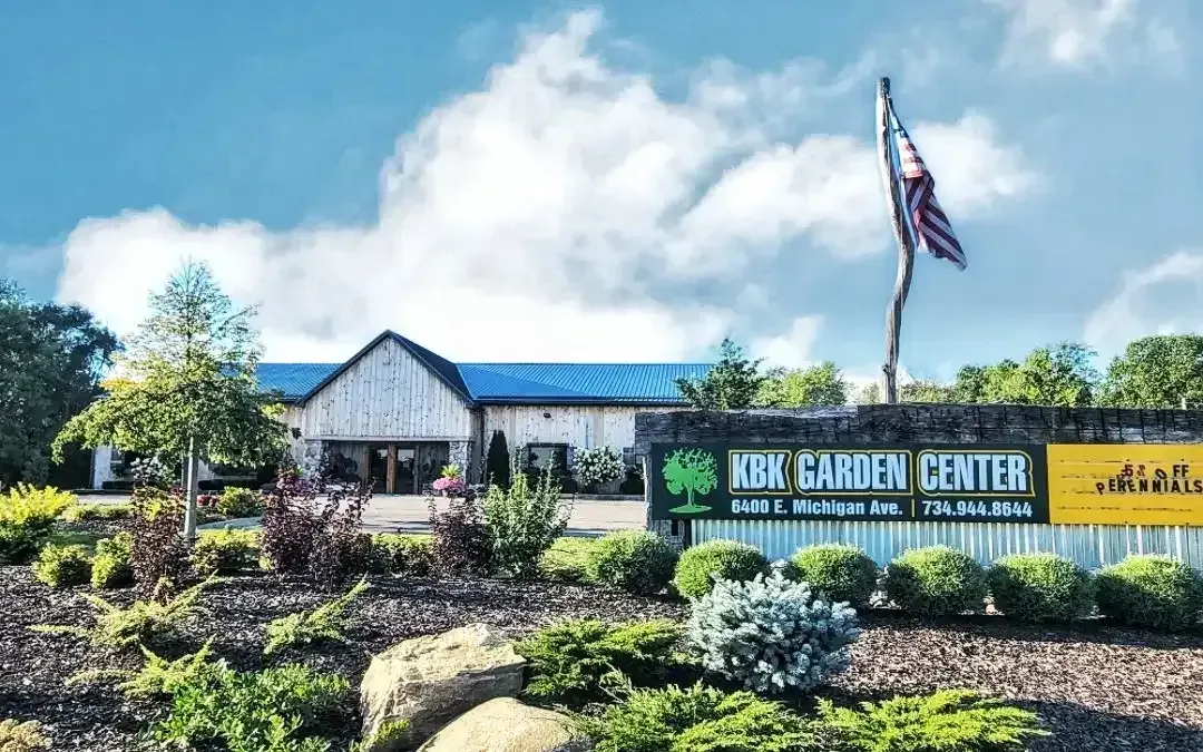 Nursery beds and bulk material stock at the KBK Garden Center yard in Saline